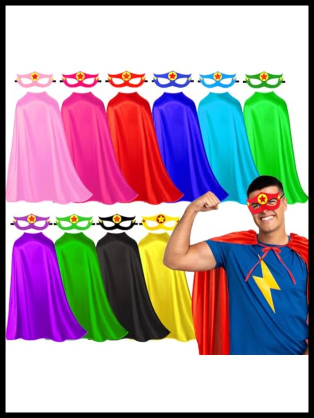 10 Pack Superhero Capes and Masks Satin 75D Adult Costume Accessory Set
